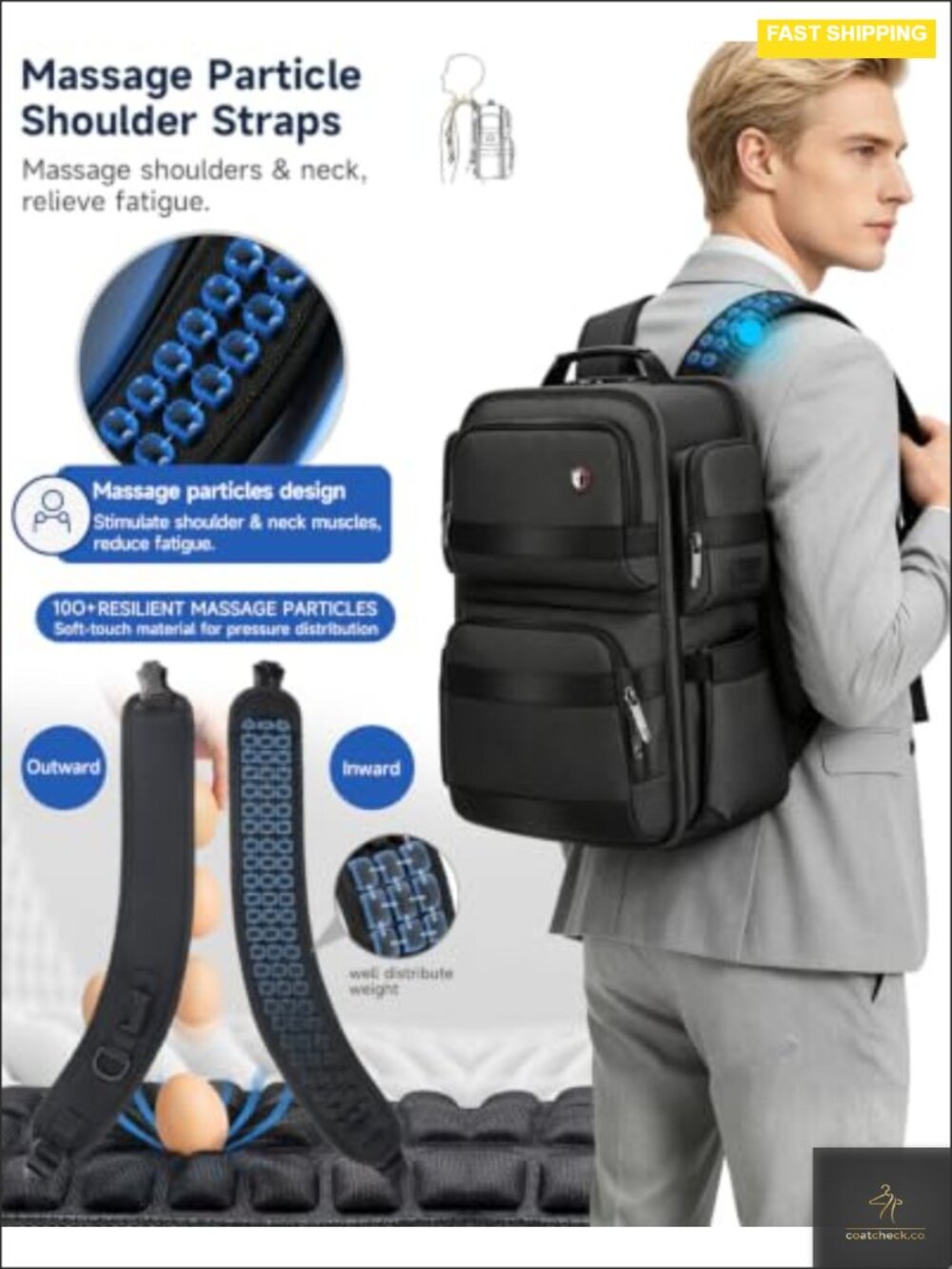 16" Laptop Backpack Men USB Charging Ports Water-Resistant TSA Friendly Work - Picture 3 of 5